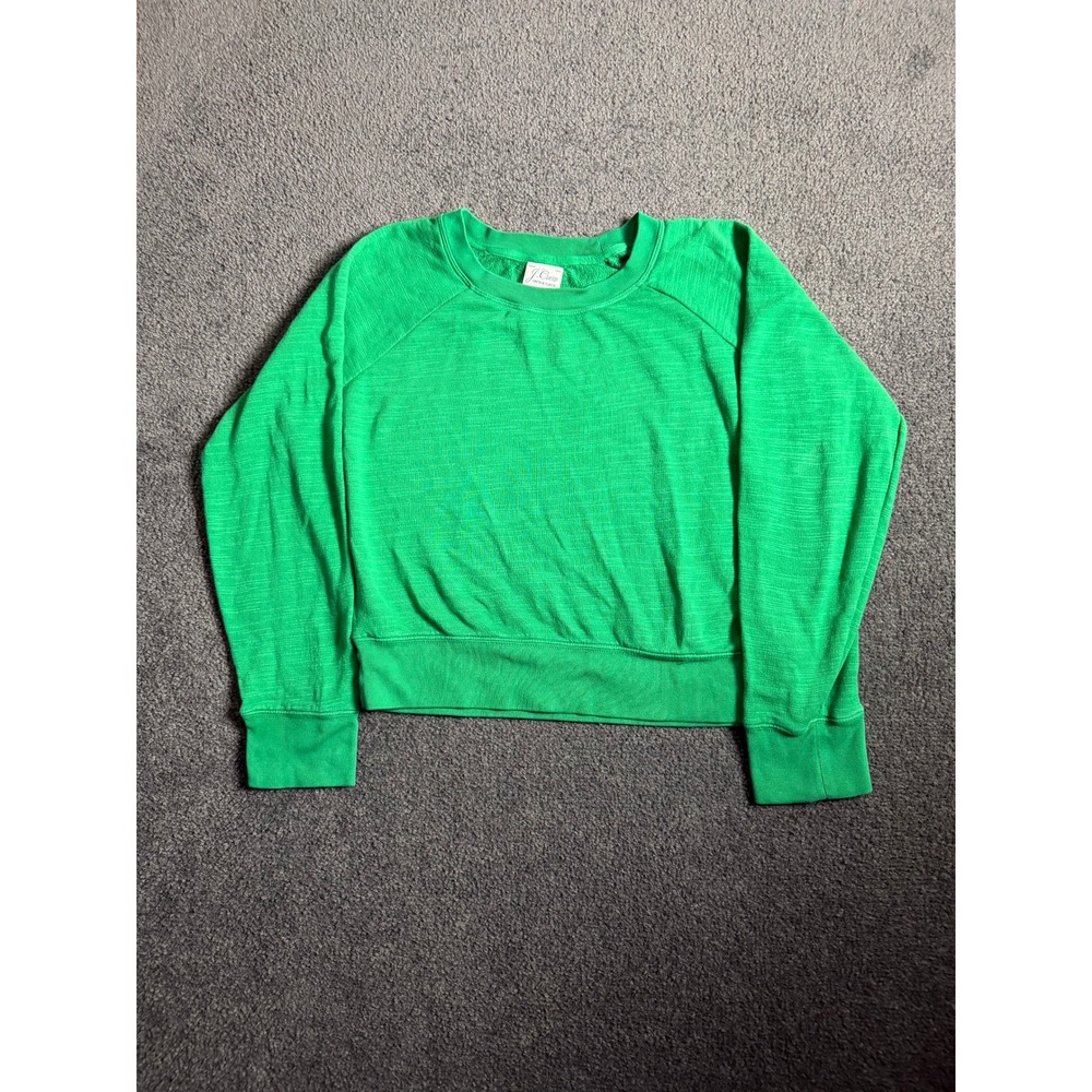 J.Crew Vintage Fleece Sweatshirt Green Raglan Sleeve Cotton XS